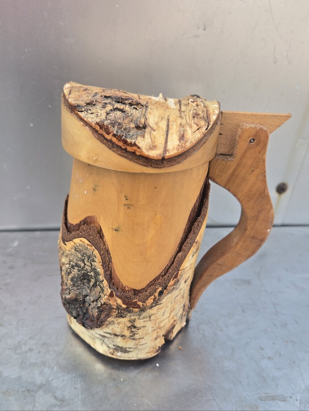Handcrafted Birch Bark Wooden Mug with Lid